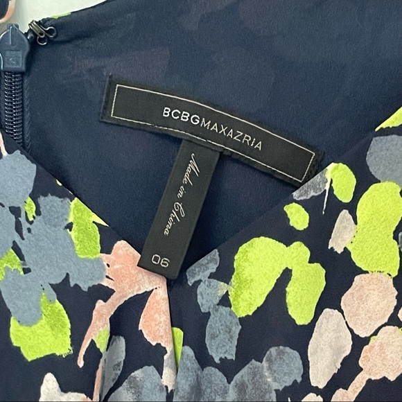 BCBG dark blue floral ruffle asymmetrical dress (size 6) - Picture 5 of 6